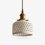 Cargar imagen en el visor de la Galería, Grid cutout ceramic pendant light with brass hardware