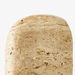 Załaduj obraz do przeglądarki galerii, Close detail of rounded travertine shade top with natural stone holes and grain