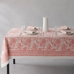 Załaduj obraz do przeglądarki galerii, Soft coral floral tablecloth on a dining table