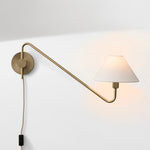 Afbeelding laden in galerijweergave, Diora Plug-In Wandlamp - Champagne Brons Verstelbare Arm Lamp met Linnen Kap