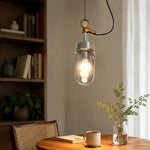 Cargar imagen en el visor de la Galería, Vintage industrial clear glass pendant light interior and detail image