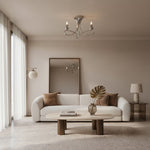 Afbeelding laden in galerijweergave, Foline 3-licht plafondlamp met zwaaiarmen - gepolijst nikkel semi-opbouw voor eetkamer of hal