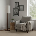 Cargar imagen en el visor de la galería, Lámpara de pie de madera de nogal Linbron con pantalla de lino acanalada – Decoración moderna natural para el hogar