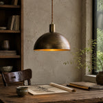 Load image into Gallery viewer, Close view of brushed brass dome shade finish