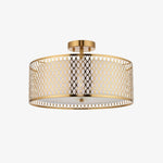 Charger l'image dans la visionneuse de la galerie, Plafonnier encastré Liorin 3 lumières maillage géométrique - Lampe en tissu métallique pour salon ou couloir