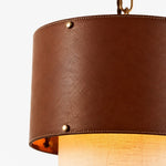 Cargar imagen en el visor de la Galería, Brass and brown leather shade detail on pendant light