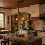 Załaduj obraz do przeglądarki galerii, Industrial wood and iron pendant light installed over a bar counter