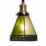 Cargar imagen en el visor de la Galería, green amber stained glass pendant light detail or room scene