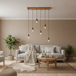 Afbeelding laden in galerijweergave, Vornix 6-licht lineaire hanglamp - houten balk moderne industriële armatuur voor keuken-eiland eetkamer