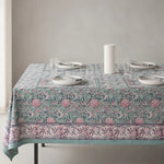 Załaduj obraz do przeglądarki galerii, Sage green floral tablecloth on a dining table