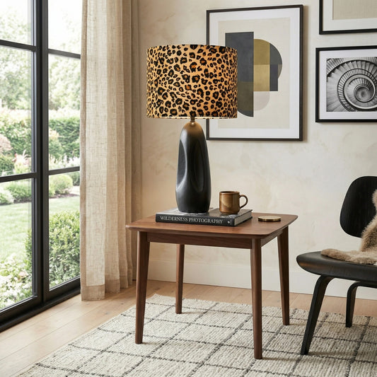 Paralume a tamburo Wildlux con motivo leopardato – Paralume decorativo in tessuto per interni domestici