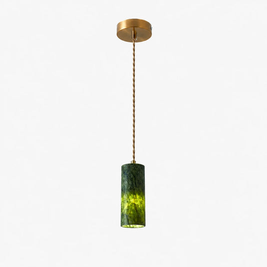 One head green jade cylinder pendant lamp with 2.36 inch / 6 cm shade