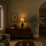 Cargar imagen en el visor de la Galería, Black floral table lamp styled in living room