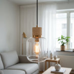 Afbeelding laden in galerijweergave, Korlisse natuurlijke steen en glazen hanglamp – stijlvolle lamp voor lounge of woonkamer