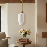 Load image into Gallery viewer, Geotower Glass Brass Pendant – Opal Globe Art Deco Hanging Light