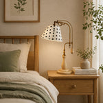 Bild in die Galerieansicht laden, Beige Fabric vintage wood and brass-tone table lamp