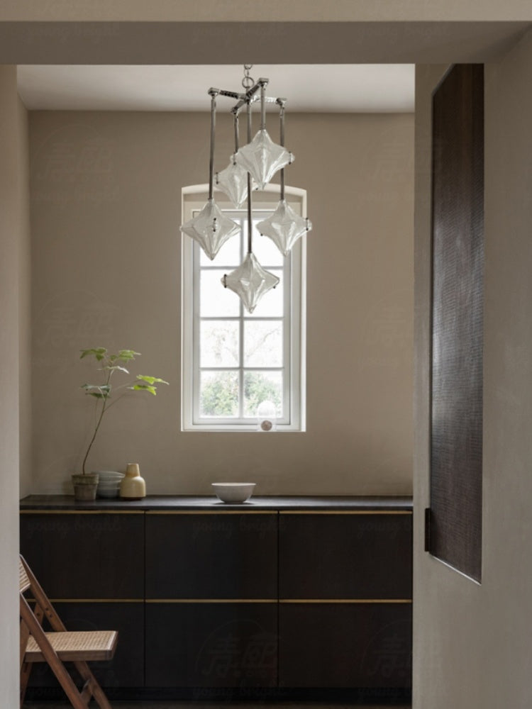 Art Deco Astris Star Chandelier – Frosted Glass Deco Fixture for Dining Room