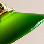 Cargar imagen en el visor de la Galería, Cone green glass pendant lamp rim and brass hardware detail