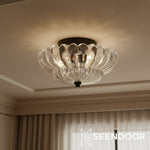 Bild in der Galerieansicht laden, Vintage Glas Doppelstöckige Deckenlampe mit Blumenmuster