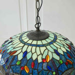 Afbeelding laden in galerijweergave, TF Dragonfly Blauwe Tiffany Plafondlamp – Art Nouveau Glas-in-Lood Hanglamp voor Woonkamer