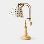 Bild in die Galerieansicht laden, Black Polka Dot vintage wood and brass-tone table lamp