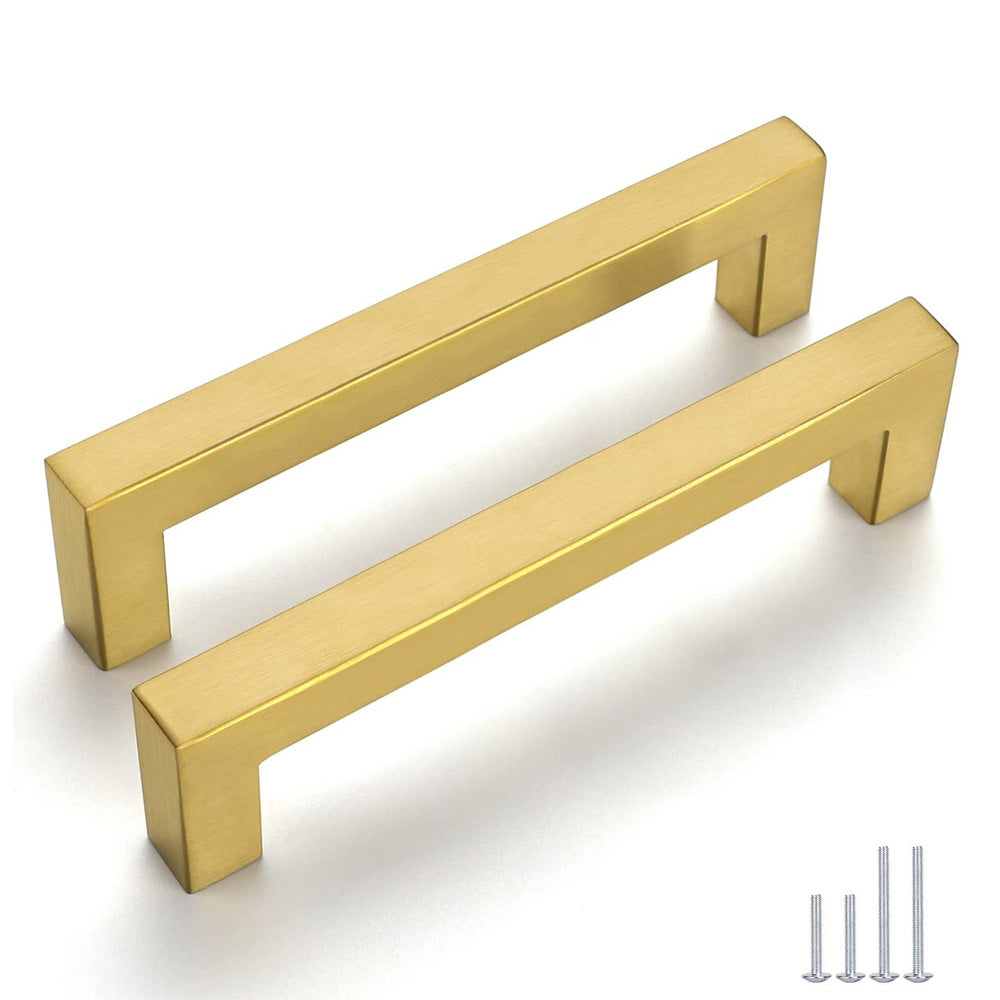 15-Pack Modern Square Drawer Pulls – Brushed Brass Gold Handles