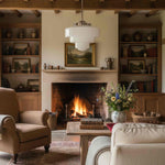 Load image into Gallery viewer, Geotower Glass Brass Pendant Light – Art Deco Opal Globe Ceiling Fixture