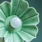 Carica l'immagine nella visualizzazione Galleria, Lampada a sospensione vintage in ceramica celadon a forma di loto