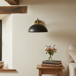 Load image into Gallery viewer, Curva Metal Industrial Wall Sconce - Curved Brass Arm - Hammered Dome Light Fixture