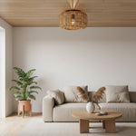 Afbeelding laden in galerijweergave, Yumeko Natuurlijke Bamboe Inbouwplafondlamp - Organisch Kooi Ontwerp Duurzaam voor Woonkamer