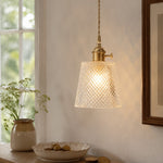 Charger l'image dans la visionneuse de la galerie, Style A diamond-textured glass pendant beside a sunlit dining table