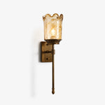 Cargar imagen en el visor de la Galería, Brass amber glass wall sconce on clean background