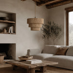 Afbeelding laden in galerijweergave, Handgeweven gelaagde hanglamp in wabi-sabistijl
