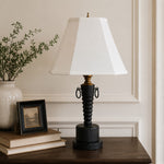 Load image into Gallery viewer, Vintage Black Wood Table Lamp with White Fabric Shade