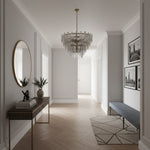 Afbeelding laden in galerijweergave, Lumvey Ronde Kroonluchter – Vintage Gelaagde Glas Geïnspireerde Metalen Frame voor Eetkamer & Hal