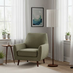 Cargar imagen en el visor de la galería, Lámpara de pie de madera de nogal Linbron con pantalla de lino acanalada – Decoración moderna natural para el hogar