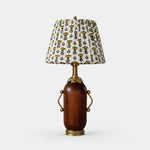 Charger l'image dans la visionneuse de la galerie, Deep brown vintage table lamp with yellow floral pleated shade on white background