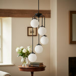 Load image into Gallery viewer, Glorica Glass 5 Globe Chandelier - Brass and Opal Glass Vintage Pendant Light