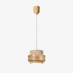 Załaduj obraz do przeglądarki galerii, Travertine wood cordless rechargeable pendant lamp full view