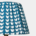 Załaduj obraz do przeglądarki galerii, Teal pleated fabric shade with white bird pattern detail