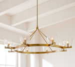 Afbeelding laden in galerijweergave, Auria met de hand geblazen glazen metalen kroonluchter - hedendaags messing ontwerp