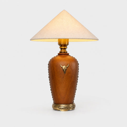 Off-white shade wood table lamp