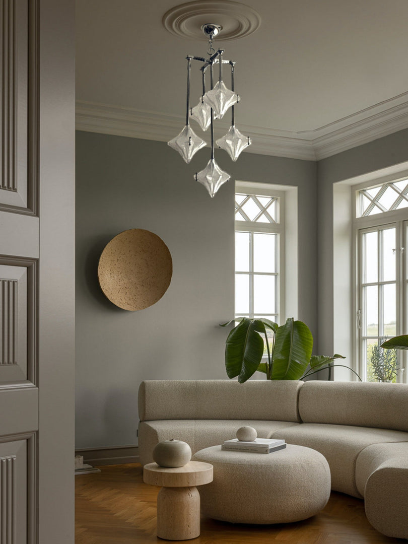 Art Deco Astris Star Chandelier – Frosted Glass Deco Fixture for Dining Room