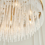 Afbeelding laden in galerijweergave, Cavara meerlaagse glazen staafkroonluchter – gelaagde messing hanglamp voor eetkamer en entree