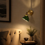 Cargar imagen en el visor de la Galería, Green glass wall lamp installed beside a lounge chair