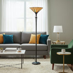 Afbeelding laden in galerijweergave, TF Dark Star Vloerlamp met Glas-in-Lood Sterrenpatroon – Tiffany Stijl Uplighter voor Woonkamers
