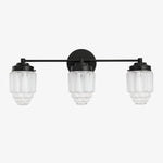 Afbeelding laden in galerijweergave, Tierlux glazen kaptafelverlichting - Art deco badkamerarmatuur met wolkenkrabberlampenkappen