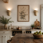 Załaduj obraz do przeglądarki galerii, Travertine wall sconces adding warm light to a rustic kitchen and dining wall