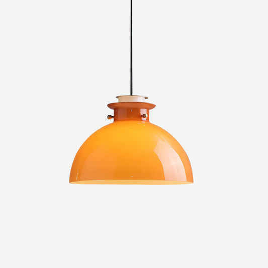 Glebe Glossy Glass Dome Pendant Lamp – Industrial Orange Hanging Light for Kitchen and Dining Room