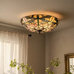 Afbeelding laden in galerijweergave, TF Ashton Tiffany Libelle Motief Tiffany Glas Opbouwplafondlamp - Overgangsstijl voor Slaapkamers en Loungeruimtes